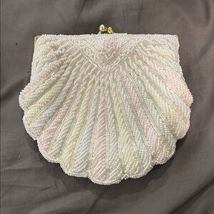 Elegant Beaded Clutch in Cream and Pink